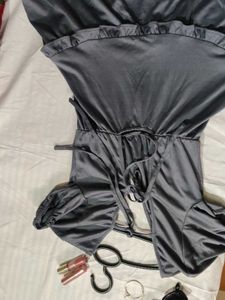 Chic Grey Ruffled Wrap Dress