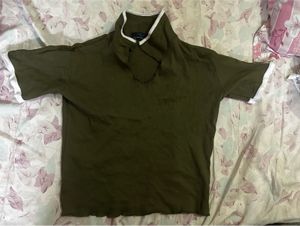 Olive Green Collared Short Sleeve Top