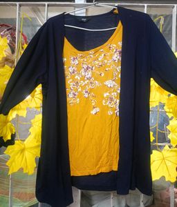 Mustered And Navy Blue Jacket Top