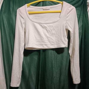 White Long Sleeve Cropped Top