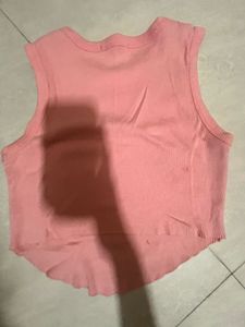 Pink Ribbed Sleeveless Crop Top