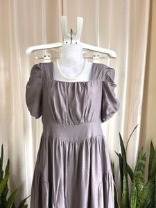 Imported  Puff Sleeve Midi Dress