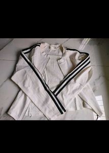 White Zip-Up Jacket with Black Stripes