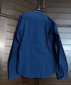 Louis Philippe Men's Blue Cotton Collared Shirt