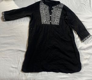 Black Embroidered Cotton Kurti