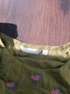 Olive Green Embroidered Kurta ( L size )