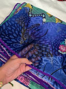 Vibrant Blue Floral Print Saree
