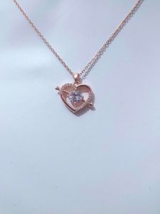 Anti Tarnish, Chain And Heart' Shape Pendant,With Ad And Solitaire Stone