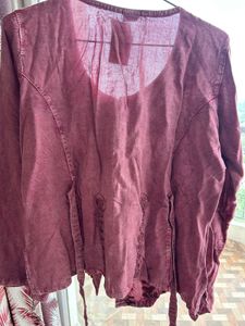 Embroidered Burgundy Rayon Kurta Top