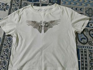 White T-Shirt with Wing Graphic