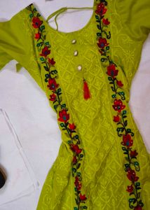 Bright Lime Green Floral Embroidered Suit