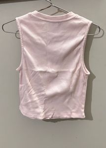 Pink Ribbed Zip-Neck Tank Top