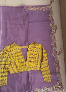 Lavender Saree Yellow Floral Blouse