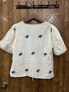 Cream Embroidered Tie-Front Top(Brand new )