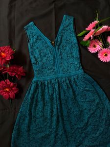Teal Lace V-Neck Dress