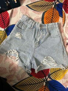 Distressed Light Wash Denim Shorts