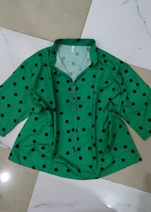 Green Polka Dot Button-Up Top