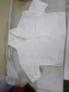 White Broderie Anglaise Cropped Shirt not wearing