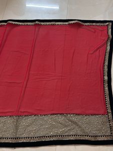 Exquisite Red Saree with Velvet Border