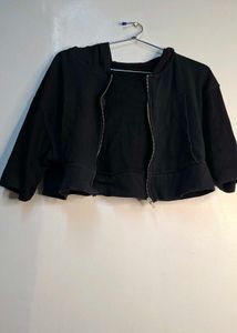 Zudio Black Cropped Zip-Up Hoodie Jacket (Size M)