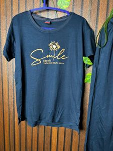 Navy Blue "Smile" Printed Cord Set