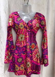 7307. Groovy Retro Flower Print Dress