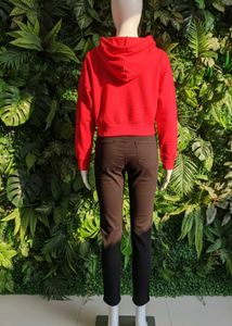 Red Cropped Hoodie with Smiley