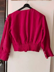 Chic Pink V-Neck Button-Up Blouse