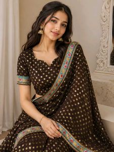 Elegant Brown Polka Dot Saree