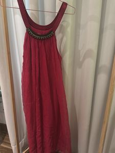 Chic deep pink Beaded Halter Dress