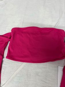 Savana Hot Pink Ribbed Off-Shoulder Top