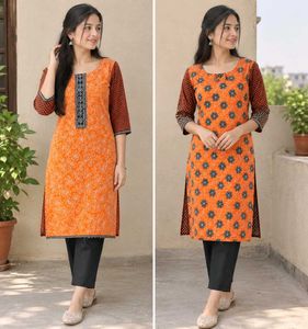 Beautiful Orange & Black Printed Kurti - Size M (L