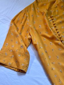 Mustard Floral Print Kurta