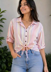 Pastel Striped Button-Up Shirt