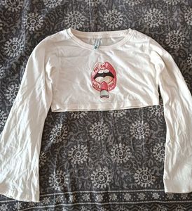 White Cropped Long Sleeve Top
