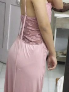 Pink Lace Ruched Maxi Dress