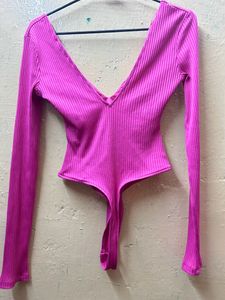 V-Neck Ribbed Long Sleeve Bodysuit