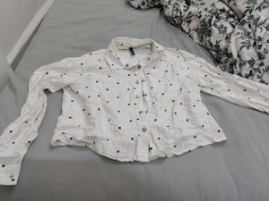 White Polka Dot Button-Up Shirt