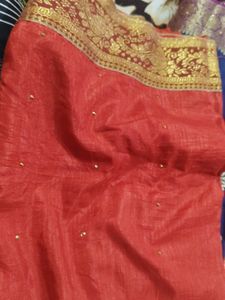 Red Saree with Gold Border