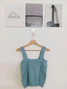 Cute Blue Knit Button-Up Tank Top