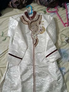 boys traditional  white &amp; maroon indo - western sh