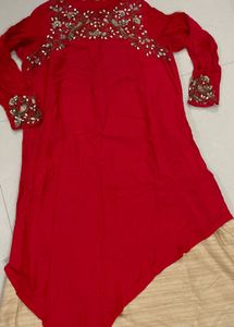 Red &amp; Gold Embellished Tunic Gown.