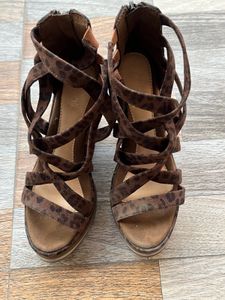 New Catwalk Brown Printed Strappy Heels