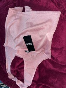 Sparkly Pink shimmery mesh halter neck tank top🎀