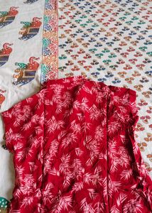 Red Tropical Print Button-Down Shirt