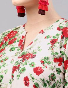Cream Colored Red Floral Dress