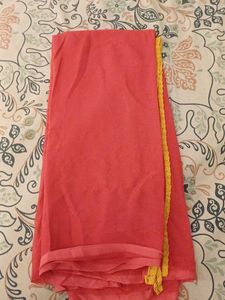 Coral dupatta with Golden Lace
