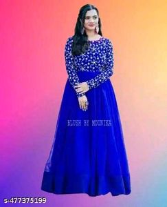 Royal Blue Embroidered  party gown