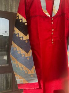 Vibrant maroon Ethnic Kurta with Unique Print