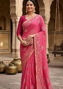 Rani Pink Golden Sequin Saree